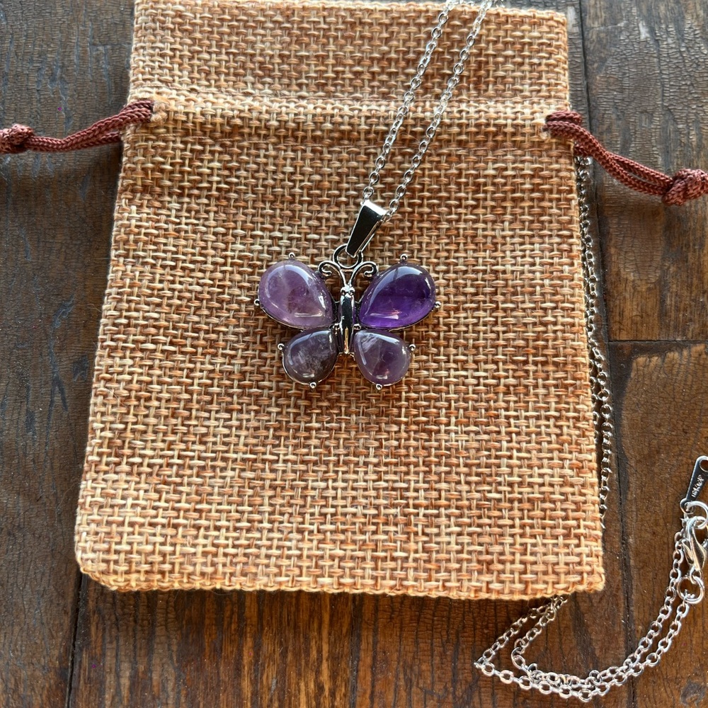Amethyst Butterfly Necklace Amethyst Pendant Amethyst Necklace Aquarius Gift